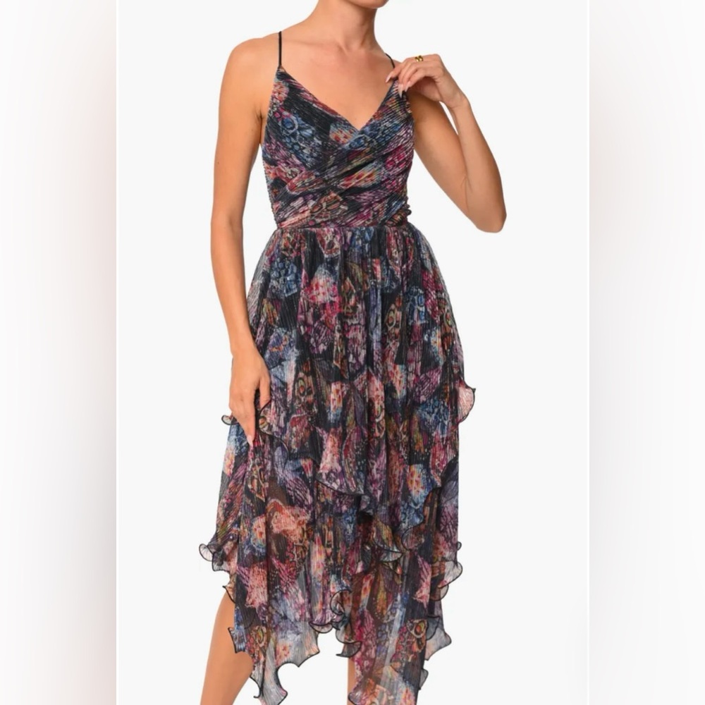 CIEBON Raelyn Print Handkerchief Hem Midi Dress Size S